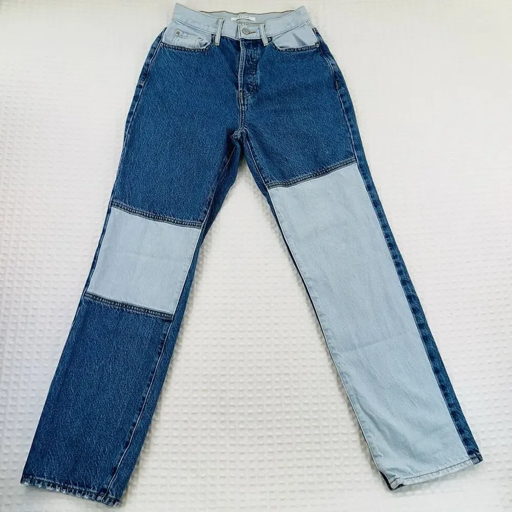 Pacsun Womens 25 Dad Jeans Two Tone Patchwork High Rise Straight Leg Blue
